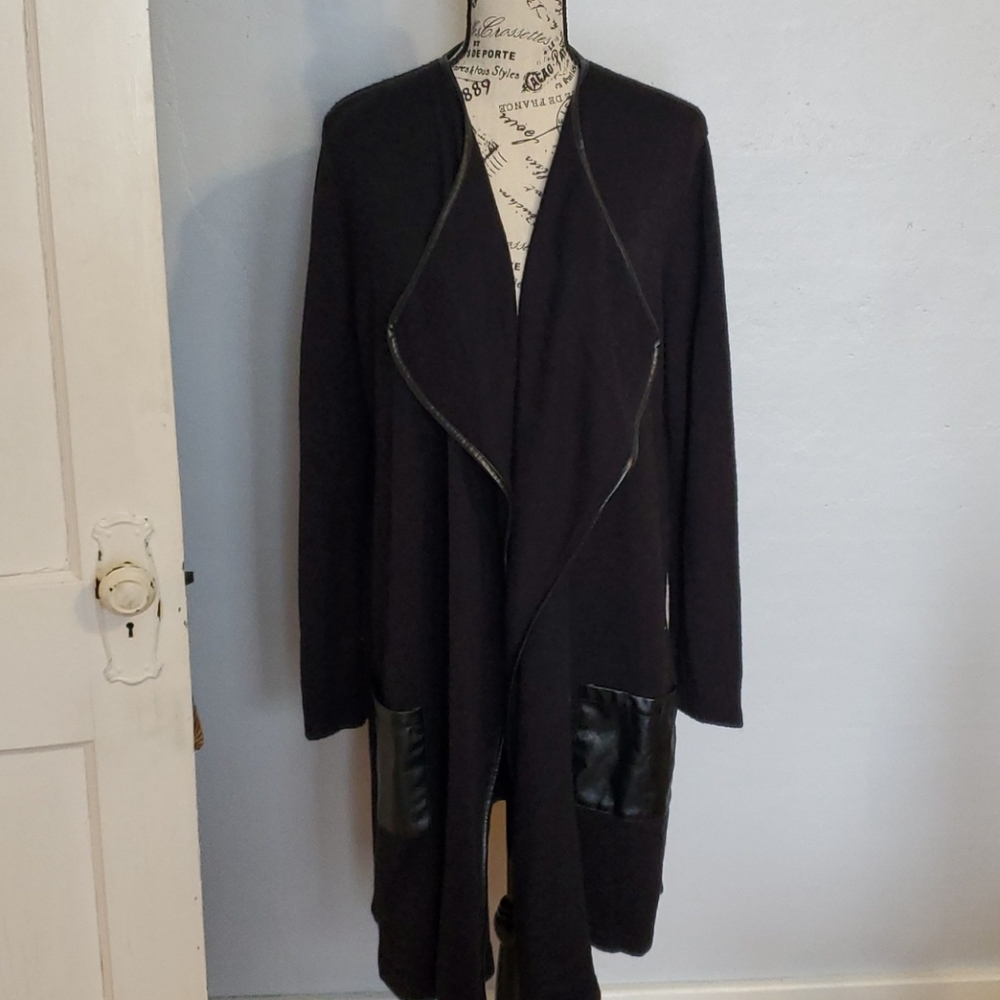 NY&Co long faux leather trimmed cardigan XL